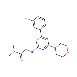 CN(C)C(=O)CNc1nc(-c2cccc(O)c2)nc(N2CCOCC2)n1 ZINC000148096246
