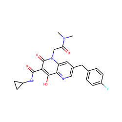 CN(C)C(=O)Cn1c(=O)c(C(=O)NC2CC2)c(O)c2ncc(Cc3ccc(F)cc3)cc21 ZINC000148701255