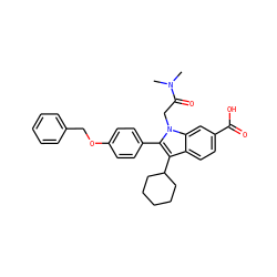 CN(C)C(=O)Cn1c(-c2ccc(OCc3ccccc3)cc2)c(C2CCCCC2)c2ccc(C(=O)O)cc21 ZINC000013609971