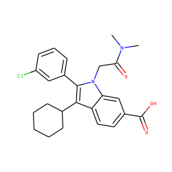 CN(C)C(=O)Cn1c(-c2cccc(Cl)c2)c(C2CCCCC2)c2ccc(C(=O)O)cc21 ZINC000013609952