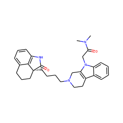 CN(C)C(=O)Cn1c2c(c3ccccc31)CCN(CCCC[C@]13CCCc4cccc(c41)NC3=O)C2 ZINC000013473737