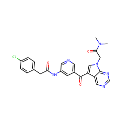 CN(C)C(=O)Cn1cc(C(=O)c2cncc(NC(=O)Cc3ccc(Cl)cc3)c2)c2cncnc21 ZINC000169707858