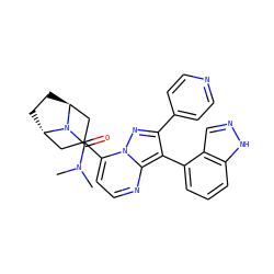 CN(C)C(=O)N1[C@H]2CC[C@H]1CC(c1ccnc3c(-c4cccc5[nH]ncc45)c(-c4ccncc4)nn13)C2 ZINC000101299317