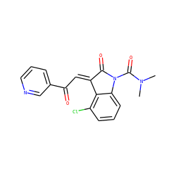 CN(C)C(=O)N1C(=O)/C(=C/C(=O)c2cccnc2)c2c(Cl)cccc21 ZINC000101412725