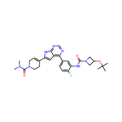 CN(C)C(=O)N1CC=C(c2cc3c(-c4ccc(F)c(NC(=O)N5CC(OC(C)(C)C)C5)c4)ncnc3[nH]2)CC1 ZINC000142910858