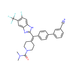 CN(C)C(=O)N1CCC(=C(c2ccc(-c3cccc(C#N)c3)cc2)c2nc3cc(C(F)(F)F)c(F)cc3[nH]2)CC1 ZINC000038157841