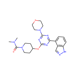 CN(C)C(=O)N1CCC(Oc2nc(-c3cccc4[nH]ncc34)nc(N3CCOCC3)n2)CC1 ZINC000206902776
