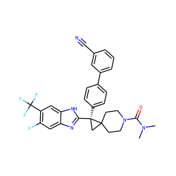 CN(C)C(=O)N1CCC2(CC1)C[C@@]2(c1ccc(-c2cccc(C#N)c2)cc1)c1nc2cc(F)c(C(F)(F)F)cc2[nH]1 ZINC000038157825