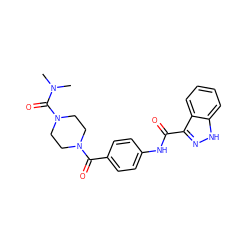 CN(C)C(=O)N1CCN(C(=O)c2ccc(NC(=O)c3n[nH]c4ccccc34)cc2)CC1 ZINC000653700696