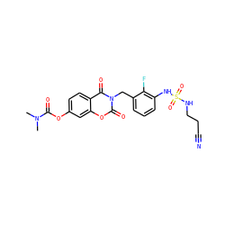 CN(C)C(=O)Oc1ccc2c(=O)n(Cc3cccc(NS(=O)(=O)NCCC#N)c3F)c(=O)oc2c1 ZINC000653869572