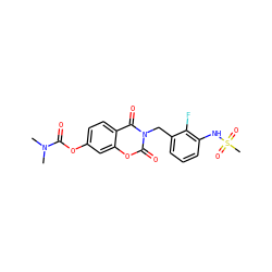 CN(C)C(=O)Oc1ccc2c(=O)n(Cc3cccc(NS(C)(=O)=O)c3F)c(=O)oc2c1 ZINC000653873481