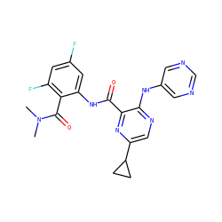 CN(C)C(=O)c1c(F)cc(F)cc1NC(=O)c1nc(C2CC2)cnc1Nc1cncnc1 ZINC000169701910