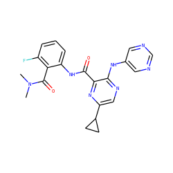 CN(C)C(=O)c1c(F)cccc1NC(=O)c1nc(C2CC2)cnc1Nc1cncnc1 ZINC000169701918