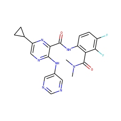 CN(C)C(=O)c1c(NC(=O)c2nc(C3CC3)cnc2Nc2cncnc2)ccc(F)c1F ZINC000169701925