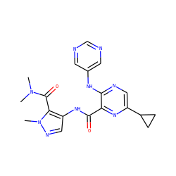 CN(C)C(=O)c1c(NC(=O)c2nc(C3CC3)cnc2Nc2cncnc2)cnn1C ZINC000169701777