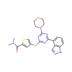 CN(C)C(=O)c1cc(Oc2nc(-c3cccc4[nH]ncc34)nc(N3CCOCC3)n2)cs1 ZINC000653723604