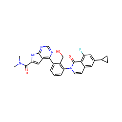 CN(C)C(=O)c1cc2c(-c3cccc(-n4ccc5cc(C6CC6)cc(F)c5c4=O)c3CO)ncnc2[nH]1 ZINC000299866152
