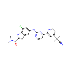 CN(C)C(=O)c1cc2cc(Nc3nccc(-c4cc(C(C)(C)C#N)ccn4)n3)cc(Cl)c2[nH]1 ZINC000144298934