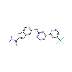 CN(C)C(=O)c1cc2cc(Nc3nccc(-c4cc(C(F)(F)F)ccn4)n3)ccc2[nH]1 ZINC000144291310