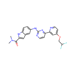CN(C)C(=O)c1cc2cc(Nc3nccc(-c4cc(OCC(F)F)ccn4)n3)ccc2[nH]1 ZINC000144180151