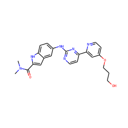 CN(C)C(=O)c1cc2cc(Nc3nccc(-c4cc(OCCCO)ccn4)n3)ccc2[nH]1 ZINC000145301421