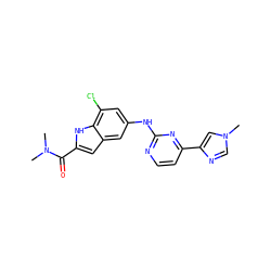 CN(C)C(=O)c1cc2cc(Nc3nccc(-c4cn(C)cn4)n3)cc(Cl)c2[nH]1 ZINC000205650715