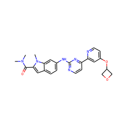 CN(C)C(=O)c1cc2ccc(Nc3nccc(-c4cc(OC5COC5)ccn4)n3)cc2n1C ZINC000144296393