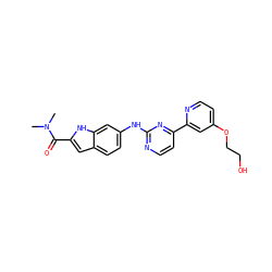 CN(C)C(=O)c1cc2ccc(Nc3nccc(-c4cc(OCCO)ccn4)n3)cc2[nH]1 ZINC000145317672