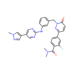 CN(C)C(=O)c1ccc(-c2ccc(=O)n(Cc3cccc(Nc4ncc(-c5cnn(C)c5)cn4)c3)n2)cc1F ZINC000653697867