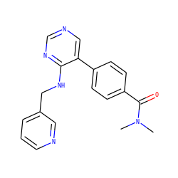 CN(C)C(=O)c1ccc(-c2cncnc2NCc2cccnc2)cc1 ZINC000004258392
