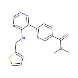 CN(C)C(=O)c1ccc(-c2cncnc2NCc2cccs2)cc1 ZINC000004268308