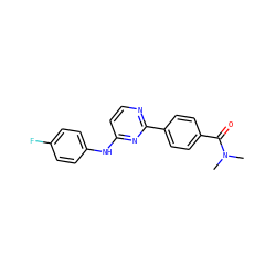 CN(C)C(=O)c1ccc(-c2nccc(Nc3ccc(F)cc3)n2)cc1 ZINC000004264501