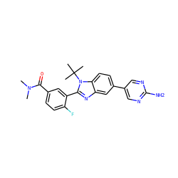 CN(C)C(=O)c1ccc(F)c(-c2nc3cc(-c4cnc(N)nc4)ccc3n2C(C)(C)C)c1 ZINC000143900554
