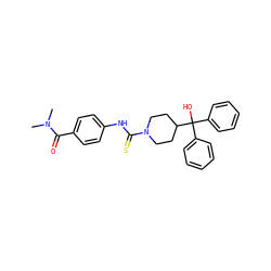 CN(C)C(=O)c1ccc(NC(=S)N2CCC(C(O)(c3ccccc3)c3ccccc3)CC2)cc1 ZINC000084757149