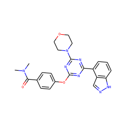CN(C)C(=O)c1ccc(Oc2nc(-c3cccc4[nH]ncc34)nc(N3CCOCC3)n2)cc1 ZINC000203903202