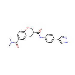 CN(C)C(=O)c1ccc2c(c1)C[C@H](C(=O)Nc1ccc(-c3cn[nH]c3)cc1)CO2 ZINC000040919293
