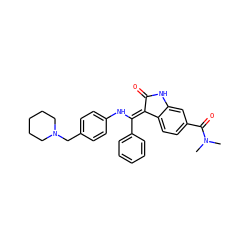 CN(C)C(=O)c1ccc2c(c1)NC(=O)/C2=C(\Nc1ccc(CN2CCCCC2)cc1)c1ccccc1 ZINC000101234824