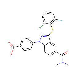 CN(C)C(=O)c1ccc2c(c1)c(Sc1c(F)cccc1Cl)nn2-c1ccc(C(=O)O)cc1 ZINC001772646782