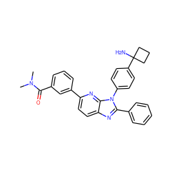 CN(C)C(=O)c1cccc(-c2ccc3nc(-c4ccccc4)n(-c4ccc(C5(N)CCC5)cc4)c3n2)c1 ZINC000169705899