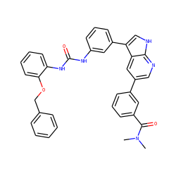 CN(C)C(=O)c1cccc(-c2cnc3[nH]cc(-c4cccc(NC(=O)Nc5ccccc5OCc5ccccc5)c4)c3c2)c1 ZINC000042920188
