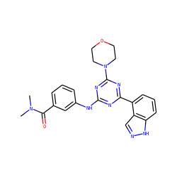 CN(C)C(=O)c1cccc(Nc2nc(-c3cccc4[nH]ncc34)nc(N3CCOCC3)n2)c1 ZINC000201587255