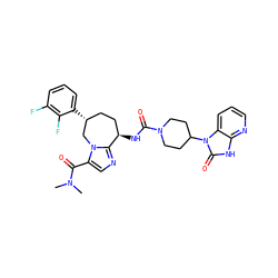 CN(C)C(=O)c1cnc2n1C[C@H](c1cccc(F)c1F)CC[C@H]2NC(=O)N1CCC(n2c(=O)[nH]c3ncccc32)CC1 ZINC000071420787