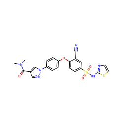 CN(C)C(=O)c1cnn(-c2ccc(Oc3ccc(S(=O)(=O)Nc4nccs4)cc3C#N)cc2)c1 ZINC000095585467
