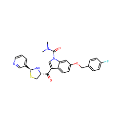 CN(C)C(=O)n1cc(C(=O)[C@@H]2CS[C@@H](c3cccnc3)N2)c2ccc(OCc3ccc(F)cc3)cc21 ZINC000013737522