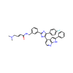 CN(C)C/C=C/C(=O)NCc1cccc(-c2nc(-c3ccc(F)cc3)c(-c3ccnc4[nH]c(-c5ccccc5)cc34)[nH]2)c1 ZINC001772631671