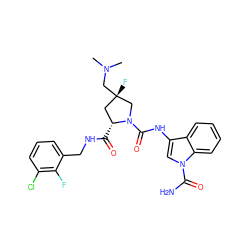CN(C)C[C@@]1(F)C[C@@H](C(=O)NCc2cccc(Cl)c2F)N(C(=O)Nc2cn(C(N)=O)c3ccccc23)C1 ZINC000205039376