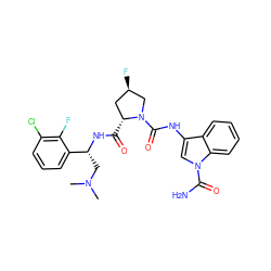 CN(C)C[C@@H](NC(=O)[C@@H]1C[C@@H](F)CN1C(=O)Nc1cn(C(N)=O)c2ccccc12)c1cccc(Cl)c1F ZINC000148217797