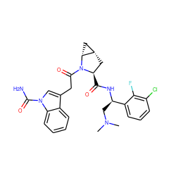CN(C)C[C@@H](NC(=O)[C@@H]1C[C@H]2C[C@H]2N1C(=O)Cc1cn(C(N)=O)c2ccccc12)c1cccc(Cl)c1F ZINC000148159509