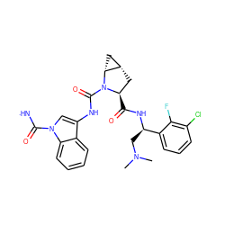 CN(C)C[C@@H](NC(=O)[C@@H]1C[C@H]2C[C@H]2N1C(=O)Nc1cn(C([NH])=O)c2ccccc12)c1cccc(Cl)c1F ZINC000473159184