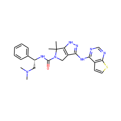 CN(C)C[C@@H](NC(=O)N1Cc2c(Nc3ncnc4sccc34)n[nH]c2C1(C)C)c1ccccc1 ZINC000115987644